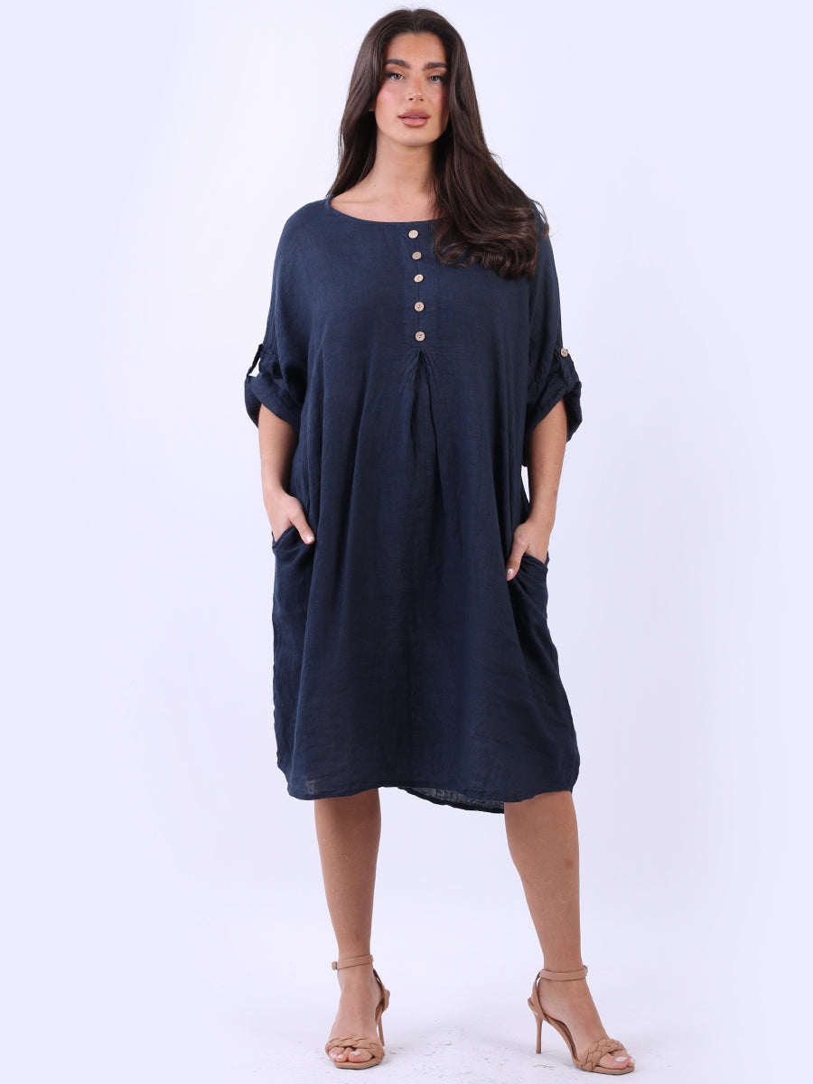 Linen Plus Size Dress Navy