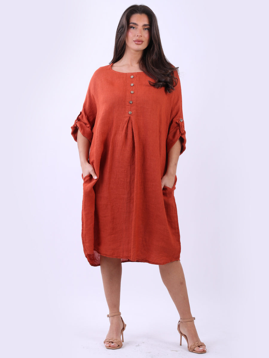 Linen Plus Size Dress Rust