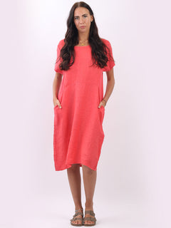 Lagenlook Oversized Midi Dress Coral