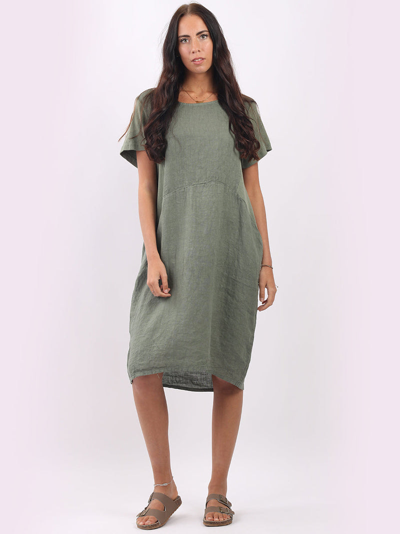 Lagenlook Oversized Midi Dress Khaki