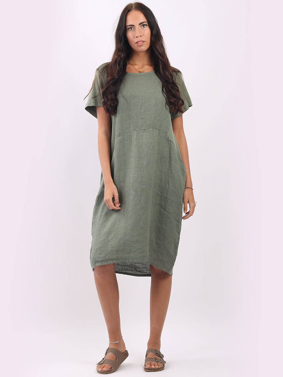 Lagenlook Oversized Midi Dress Khaki