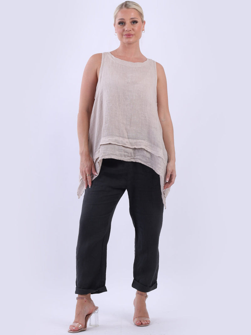 Plain Linen Tank Top Beige