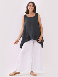 Plain Linen Tank Top Charcoal