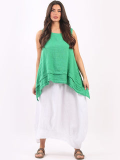 Plain Linen Tank Top Green