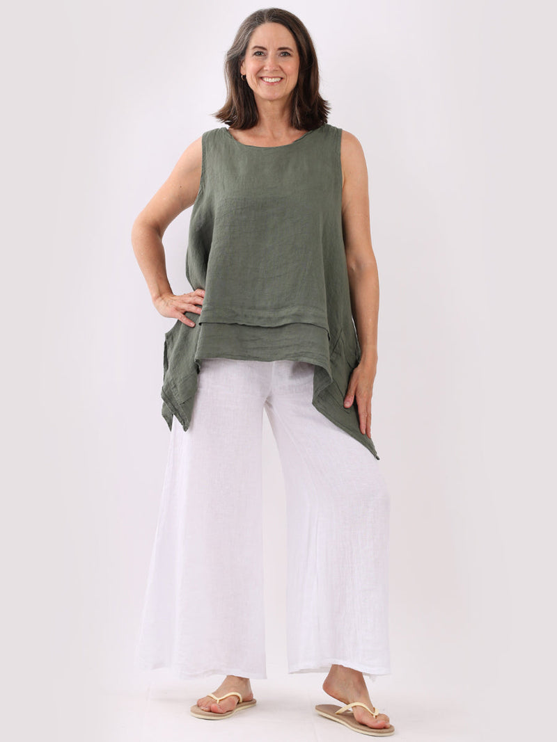 Plain Linen Tank Top Khaki