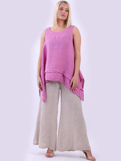 Plain Linen Tank Top Magenta