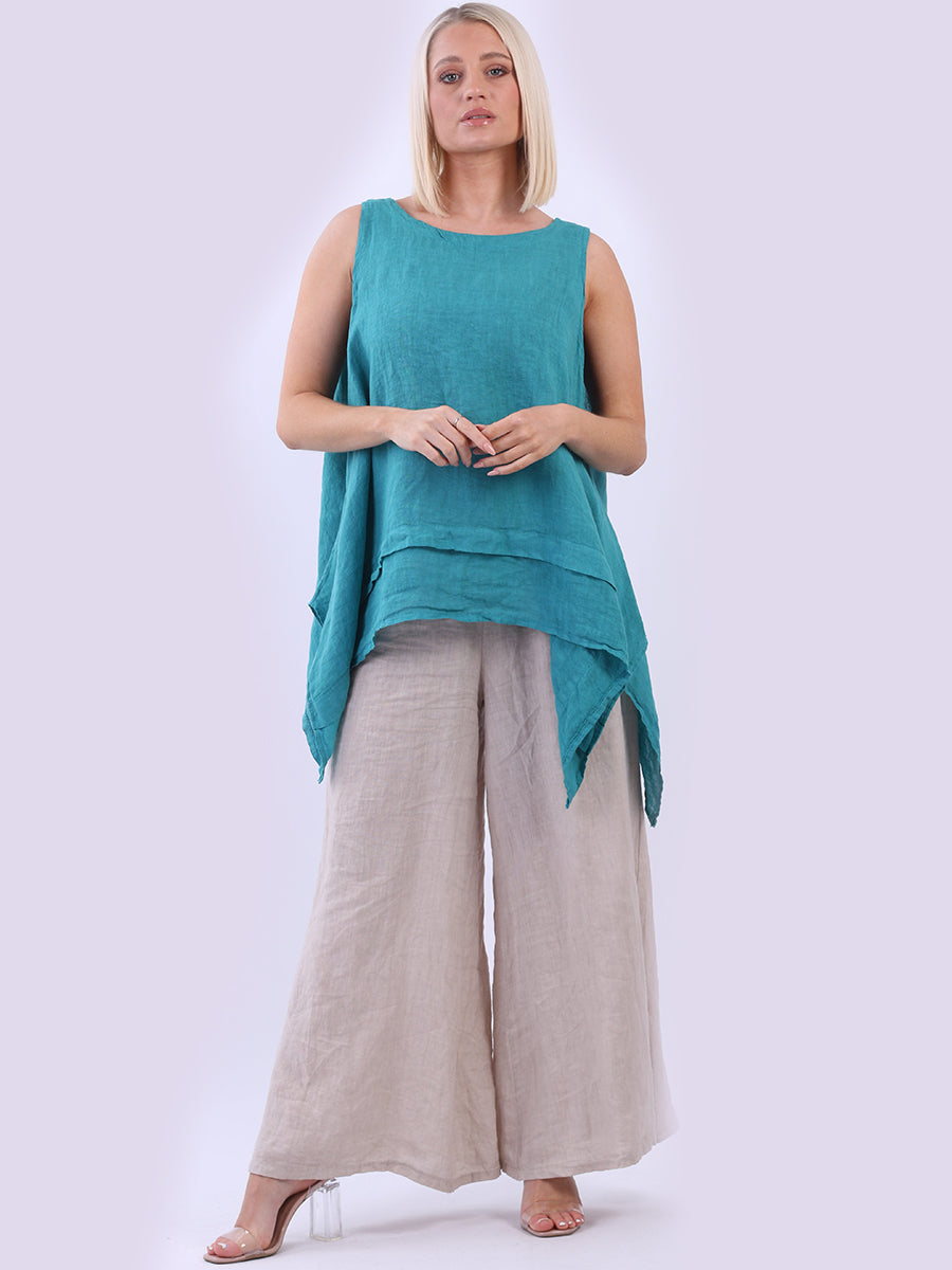 Plain Linen Tank Top Teal