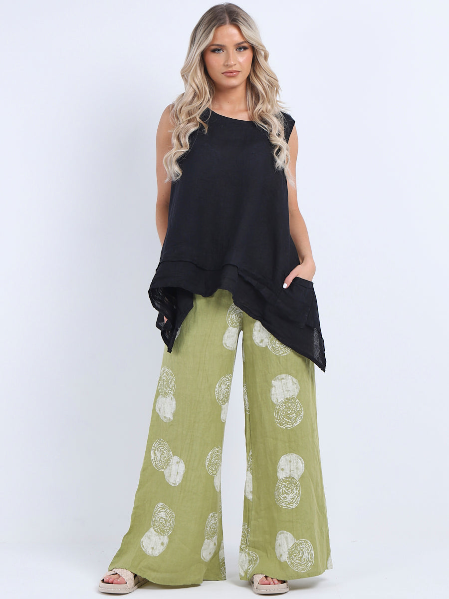 Plain Linen Tank Top Black