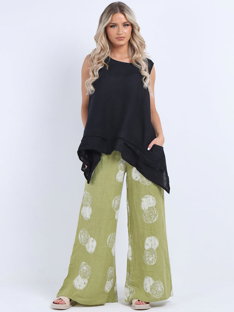 Plain Linen Tank Top Black