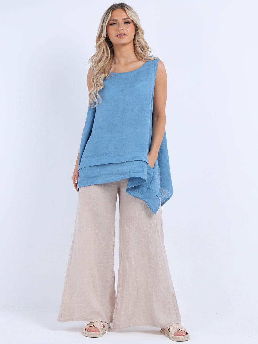 Plain Linen Tank Top Denim