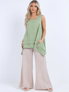Plain Linen Tank Top Light Green