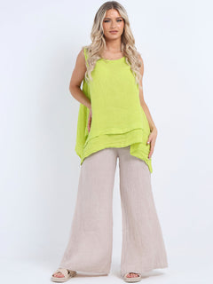 Plain Linen Tank Top Lime Green