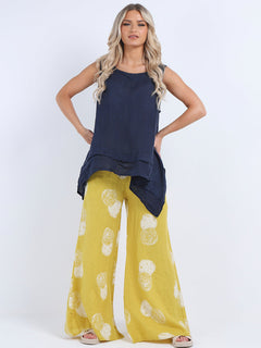 Plain Linen Tank Top Navy