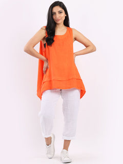 Plain Linen Tank Top Orange