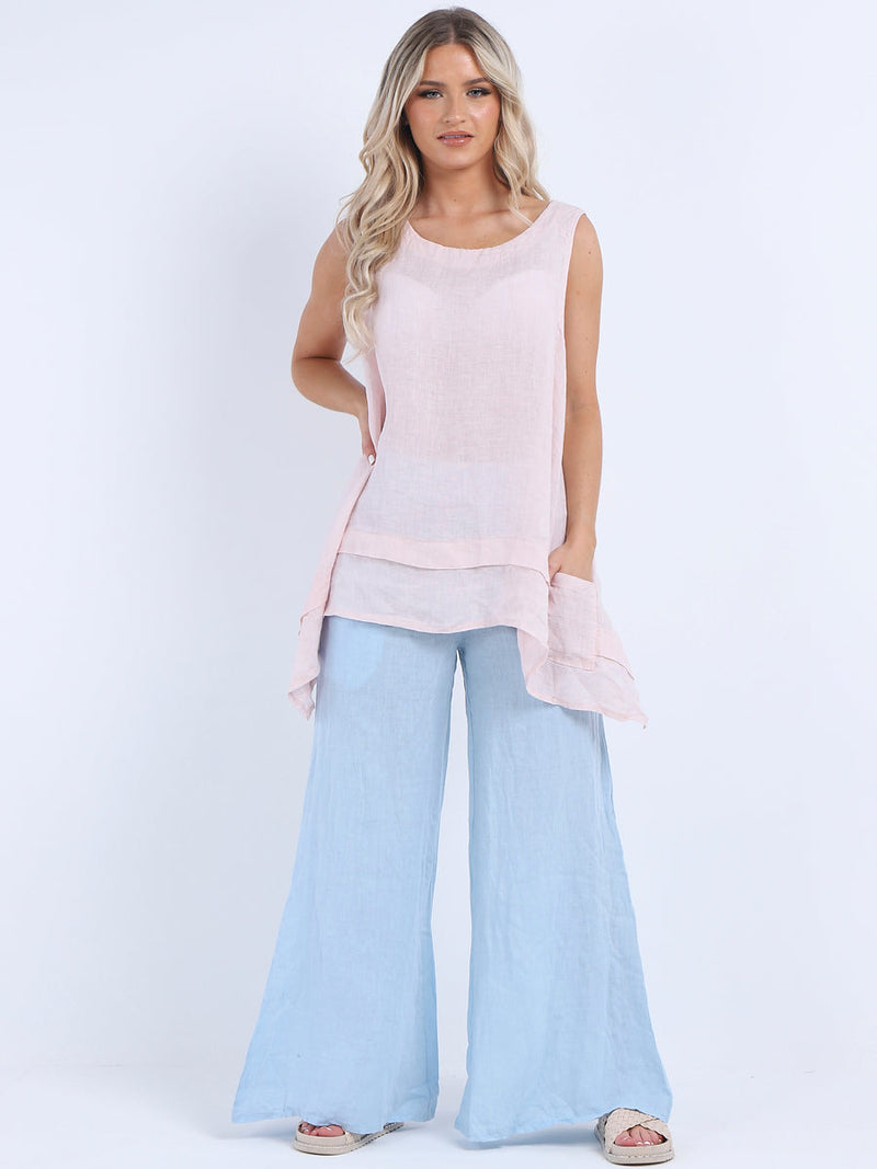 Plain Linen Tank Top Pink