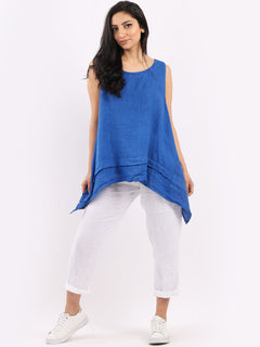 Plain Linen Tank Top Royal Blue