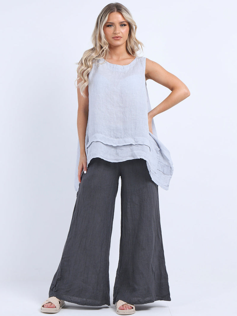 Plain Linen Tank Top Silver