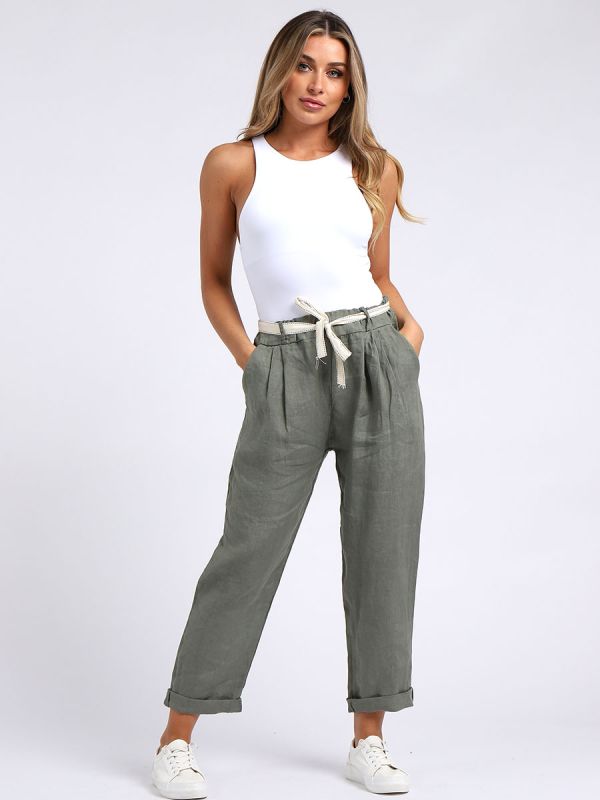 Plain Linen Trouser Khaki