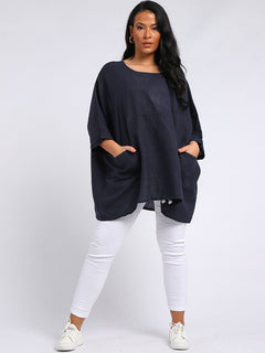 Oversized Linen Batwing Top Black