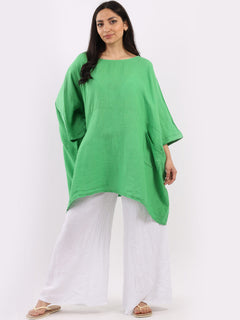 Oversized Linen Batwing Top Green