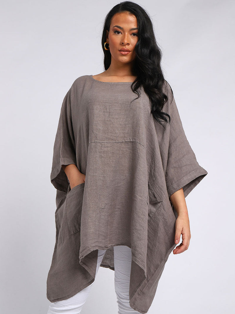 Oversized Linen Batwing Top Mocha