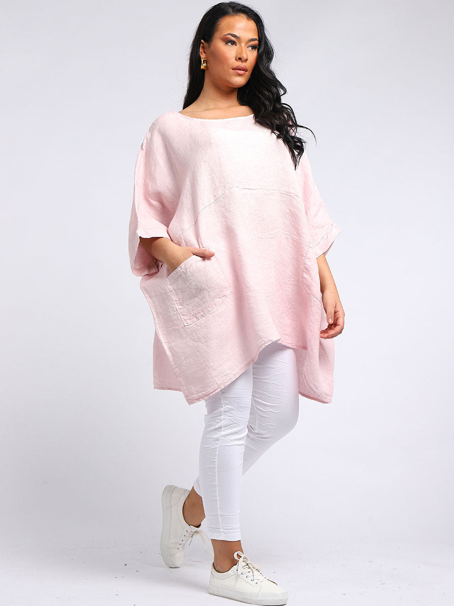 Oversized Linen Batwing Top Nude