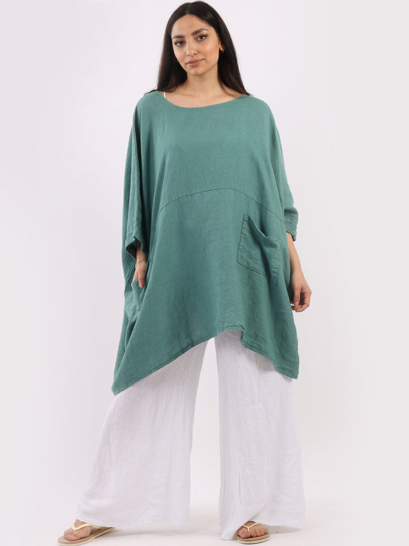 Oversized Linen Batwing Top Ocean Blue