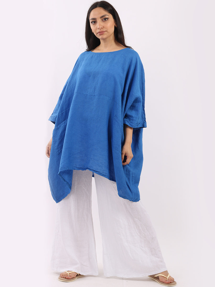 Oversized Linen Batwing Top Royal Blue