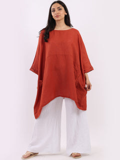 Oversized Linen Batwing Top Rust