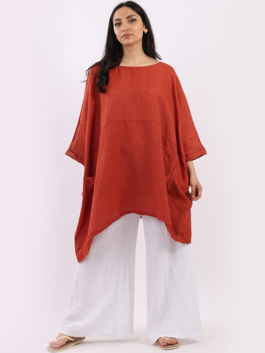 Oversized Linen Batwing Top Rust