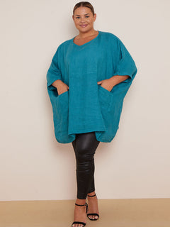 Oversized Linen Batwing Top Teal