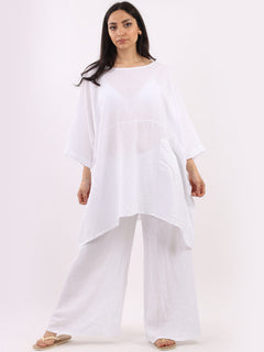 Oversized Linen Batwing Top White