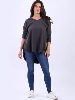 V Neck Cotton Sweat Top Charcoal