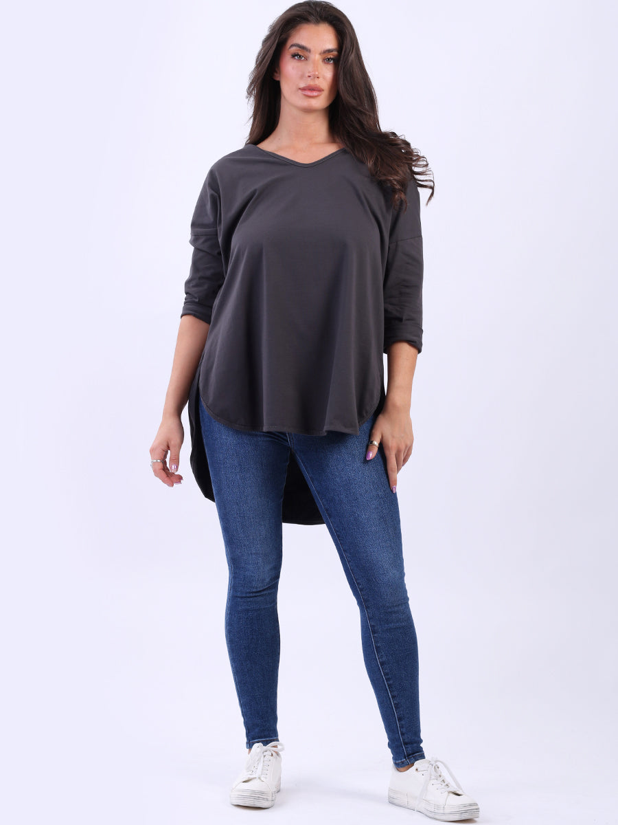 V Neck Cotton Sweat Top Charcoal
