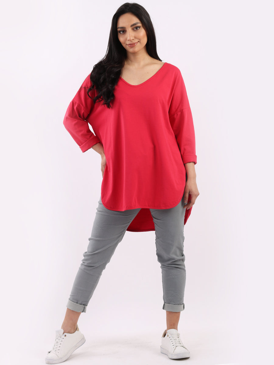 V Neck Cotton Sweat Top Coral