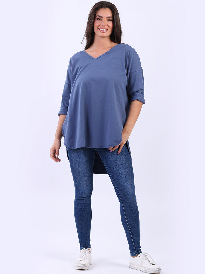 V Neck Cotton Sweat Top Denim