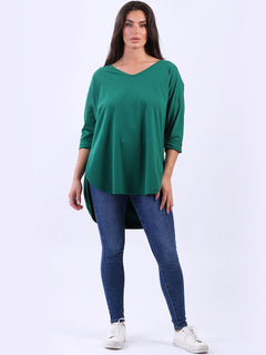 V Neck Cotton Sweat Top Green