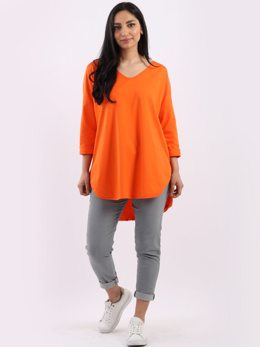 V Neck Cotton Sweat Top Orange