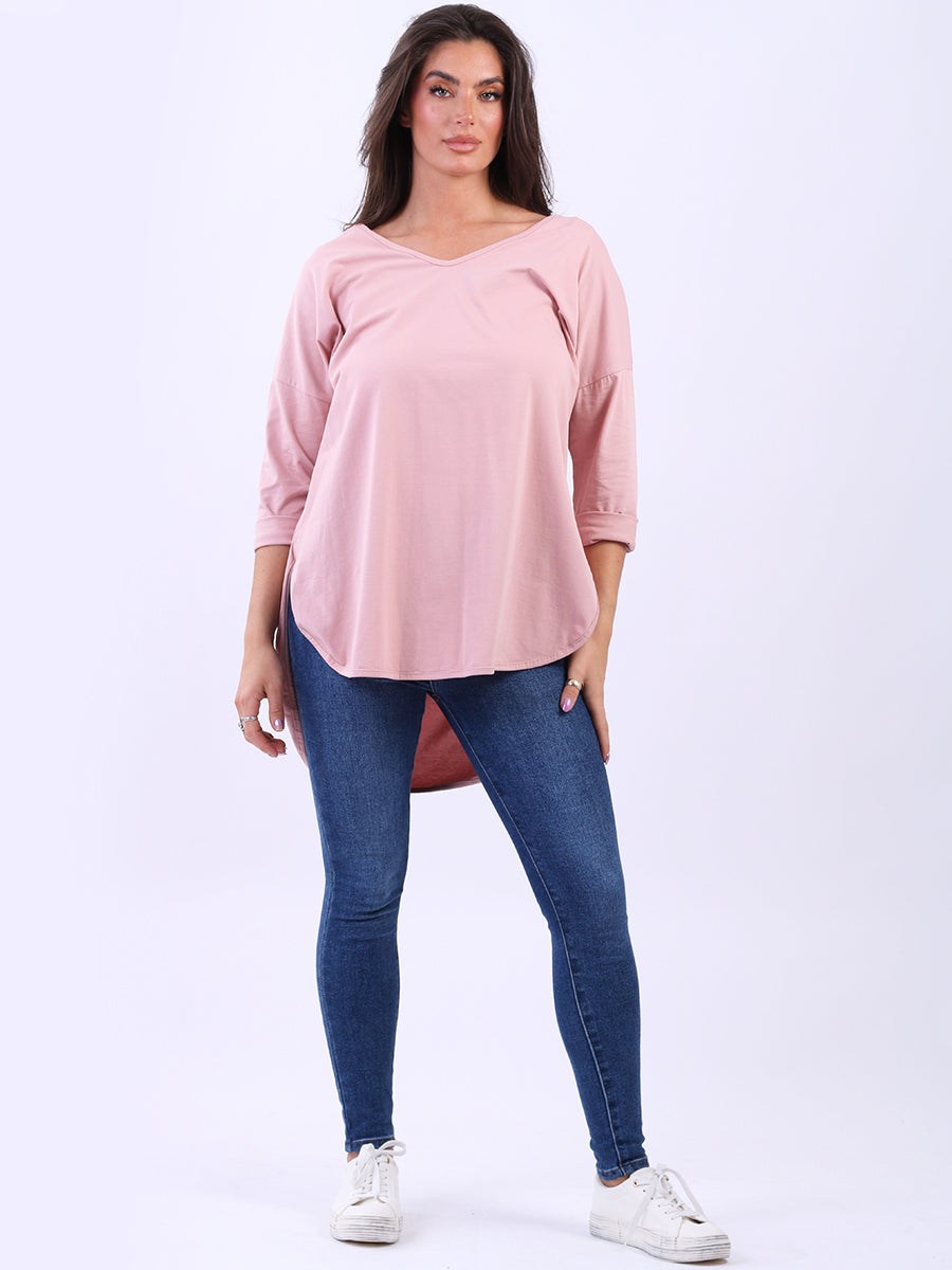 V Neck Cotton Sweat Top Pink