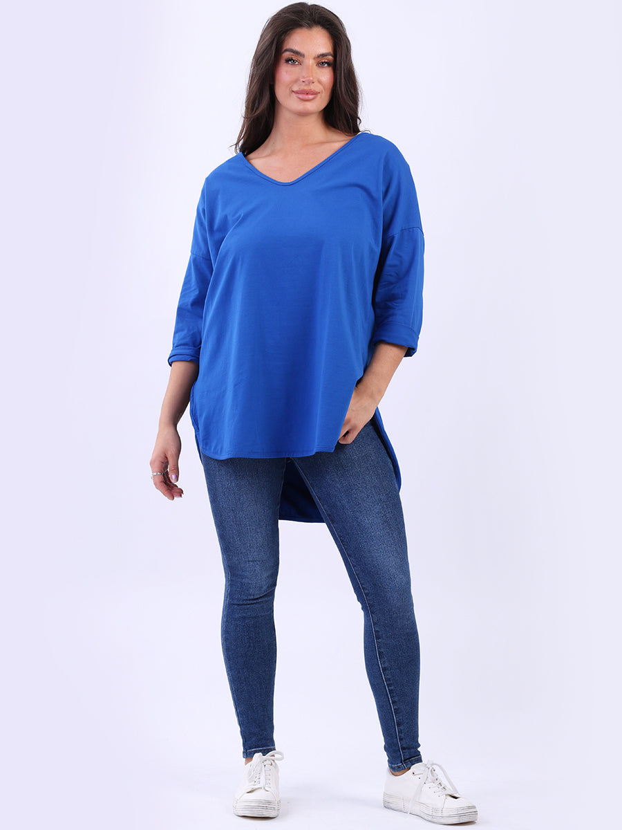 V Neck Cotton Sweat Top Royal Blue