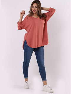 V Neck Cotton Sweat Top Sugar Poppy