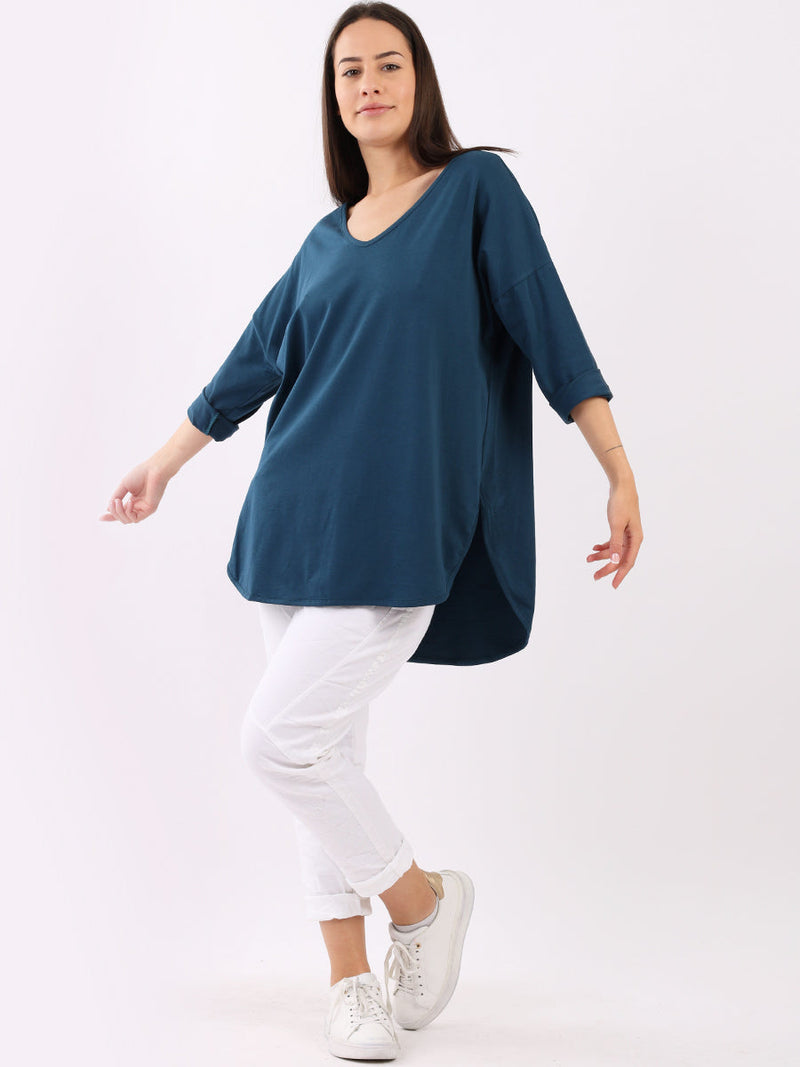 V Neck Cotton Sweat Top Teal