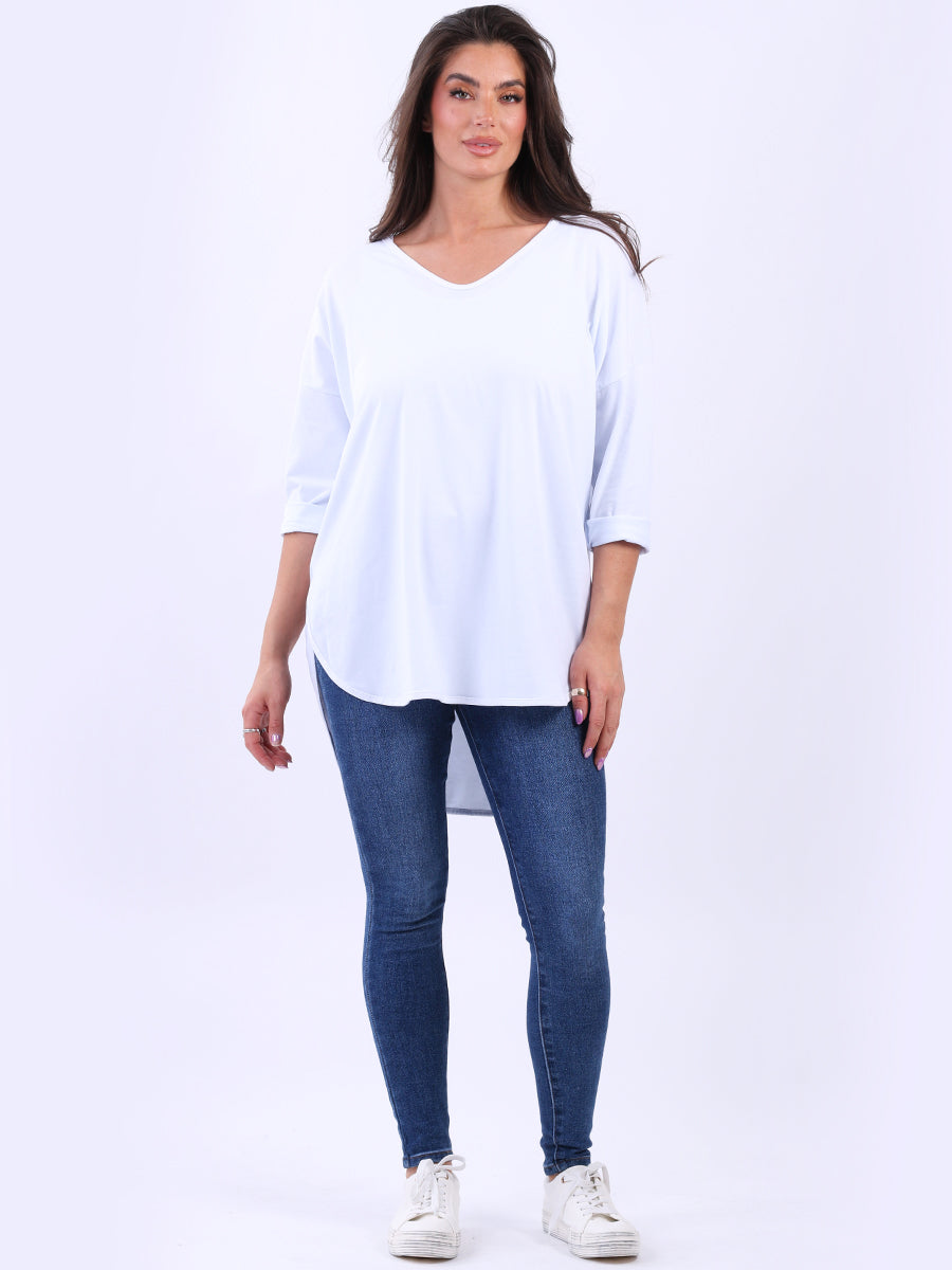 V Neck Cotton Sweat Top White