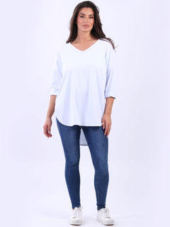 V Neck Cotton Sweat Top White