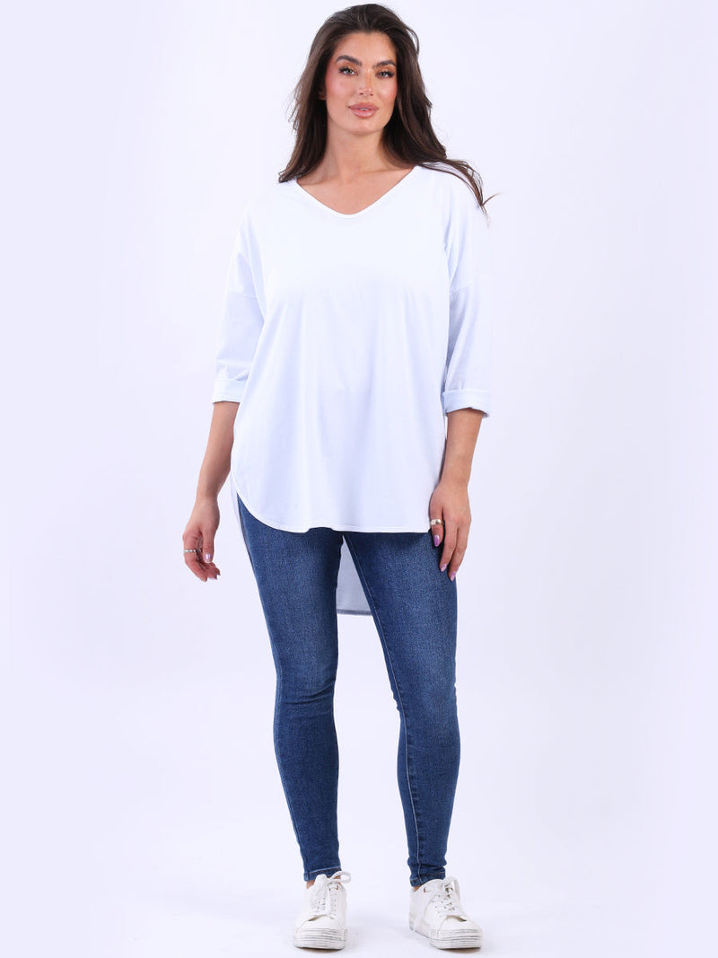 V Neck Cotton Sweat Top White