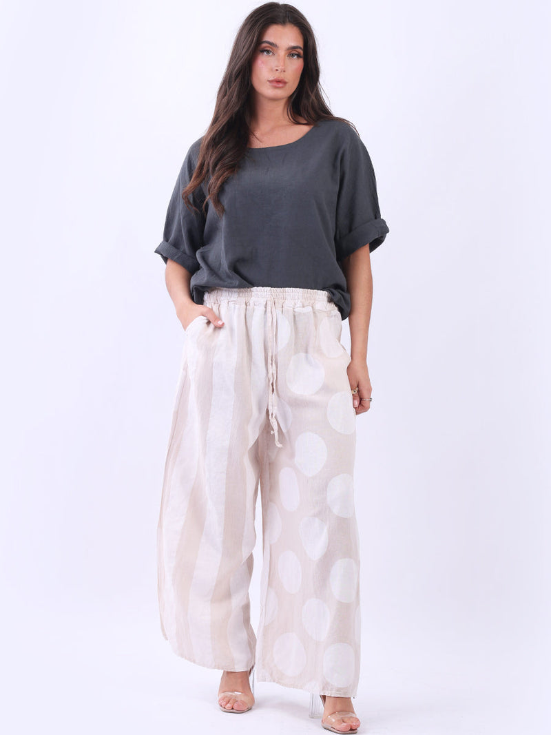 Polka Stripy Print Palazzo beige