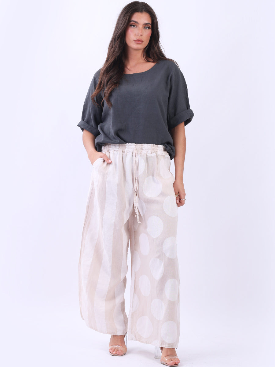Polka Stripy Print Palazzo beige