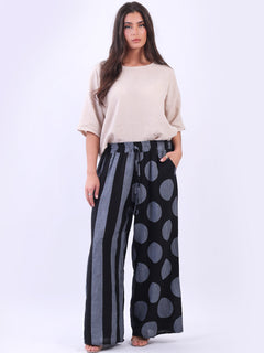 Polka Stripy Print Palazzo Black