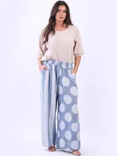 Polka Stripy Print Palazzo Denim