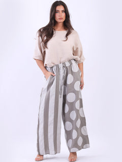 Polka Stripy Print Palazzo Mocha